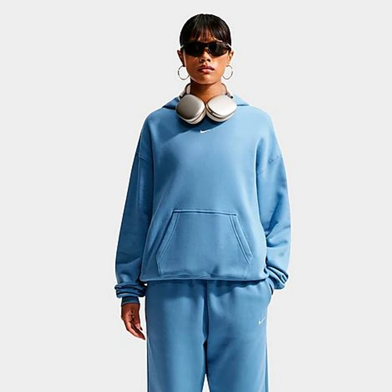 Studio Fleece felpa con cappuccio oversize di peso medio in Work Blue/Sail