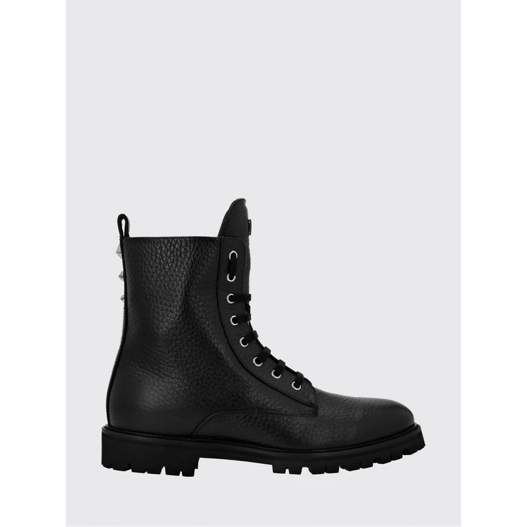 Lace-Up Grained Leather Combat Boots with Lug Sole (FAASMSE0175PLE010N02)