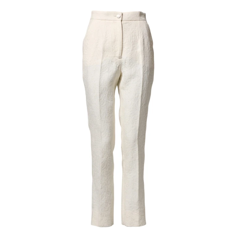 Dolce & Gabbana White Cotton Floral Brocade Dress Pants Co+se - Women