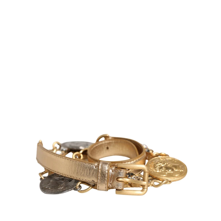 Dolce & Gabbana Gold Brass Chain Coin Embellished Metal Buckle Belt Cristal Real 10lf - Women