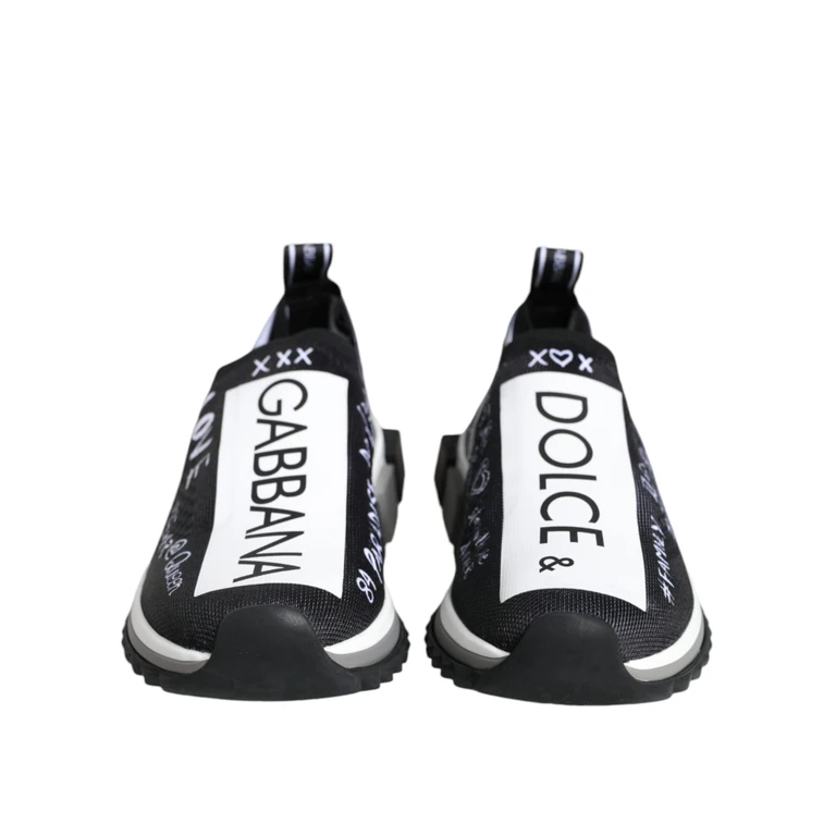 Dolce & Gabbana Black White Sorrento Low Top Sneakers Shoes And Polyester Nylon Elastane - Women
