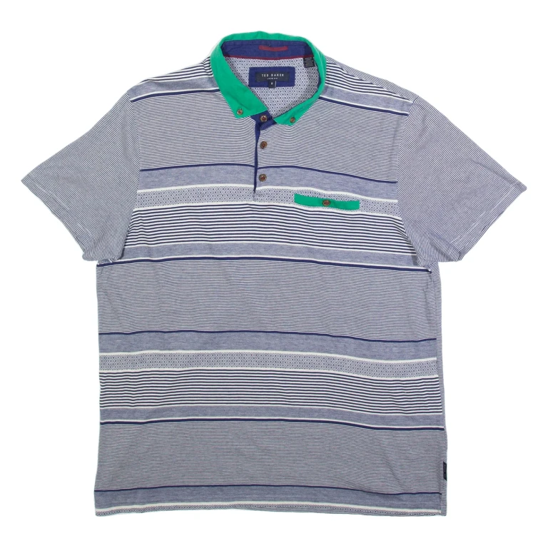 TED BAKER Mens Polo Shirt Blue Striped M