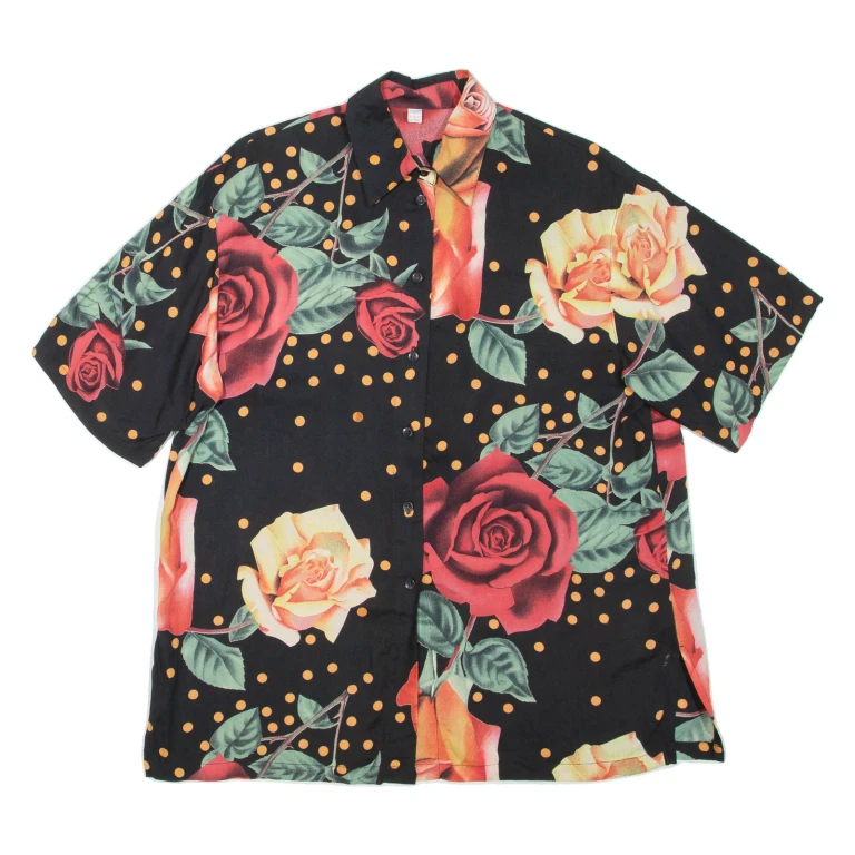 Womens Printed Shirt Black Collared Floral L