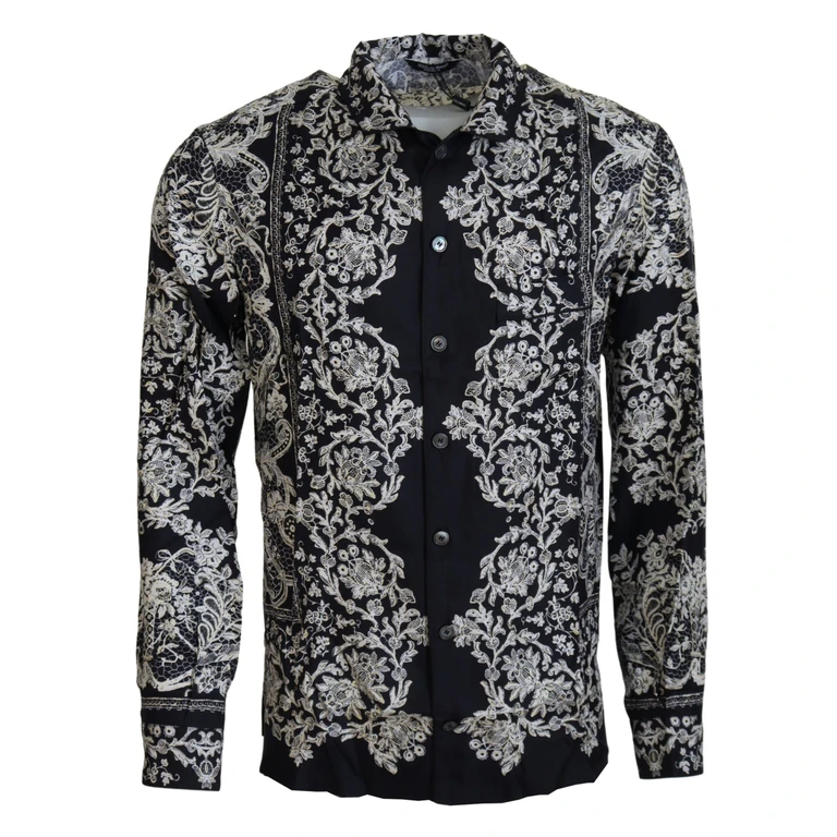 Blue Silk Floral Baroque Satin Casual Shirt Cotton - Men