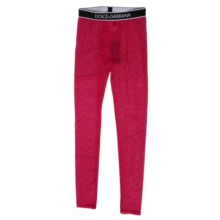 Dolce & Gabbana Fuchsia Nylon Logo Lace Leggings Pants Underwear Elastane - Women