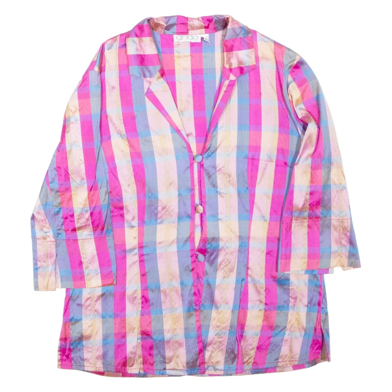 Womens Printed Blouse Pink Collared 3/4 Sleeve Check M