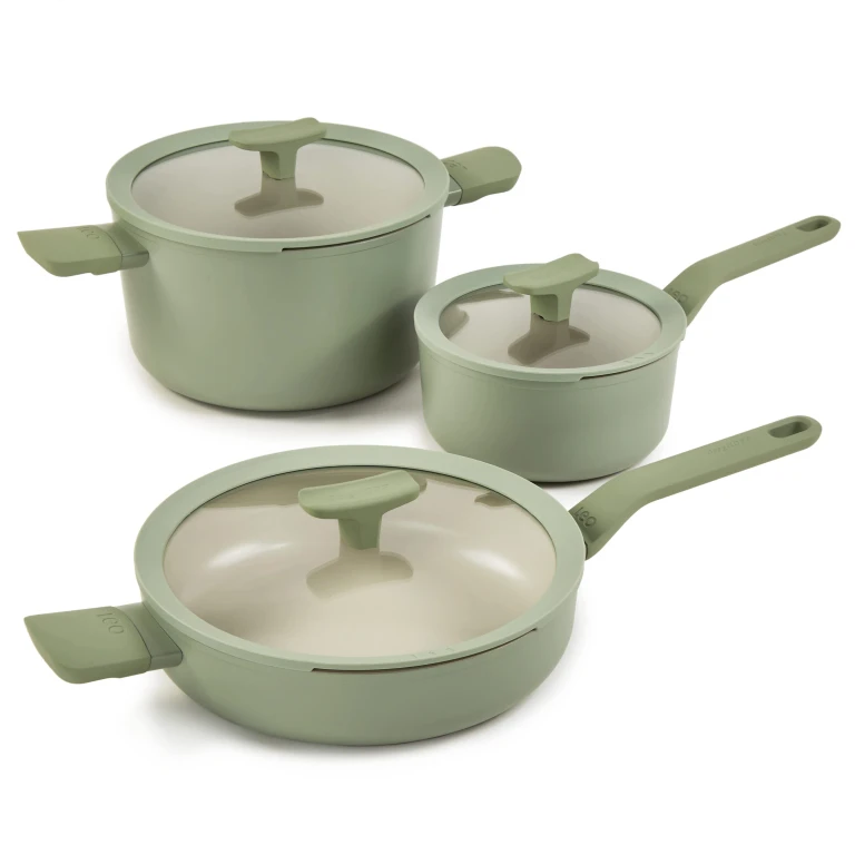 Balance 6Pc Nonstick Ceramic Cookware Set With Glass Lid, Recycled Aluminum, Sage