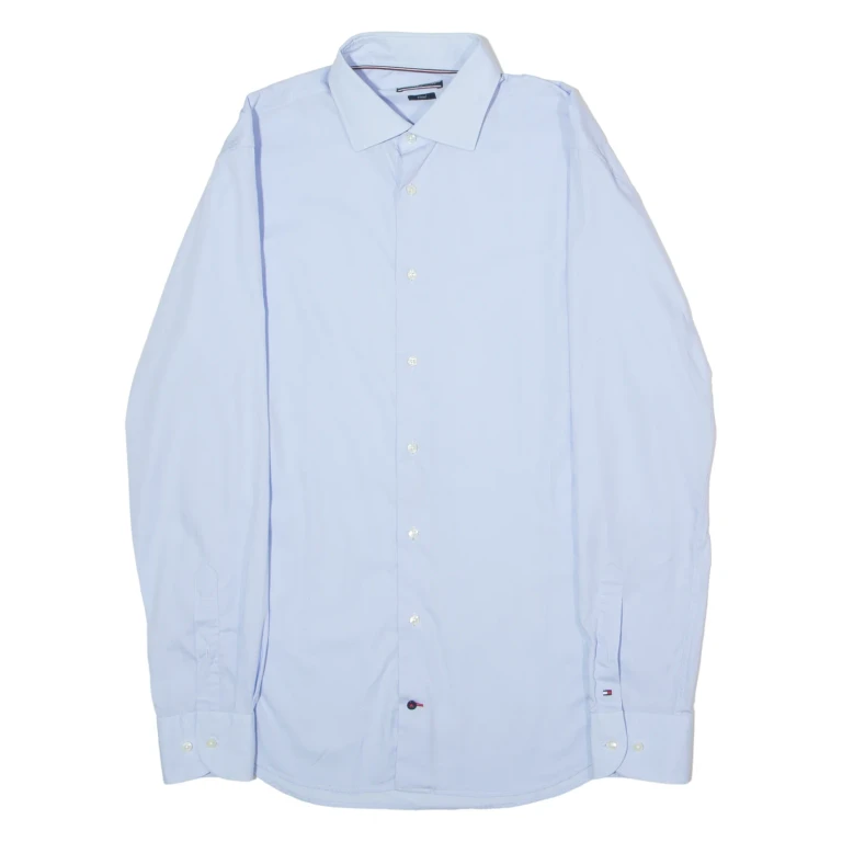 TOMMY HILFIGER Tailored Fitted Mens Plain Shirt Blue Long Sleeve M