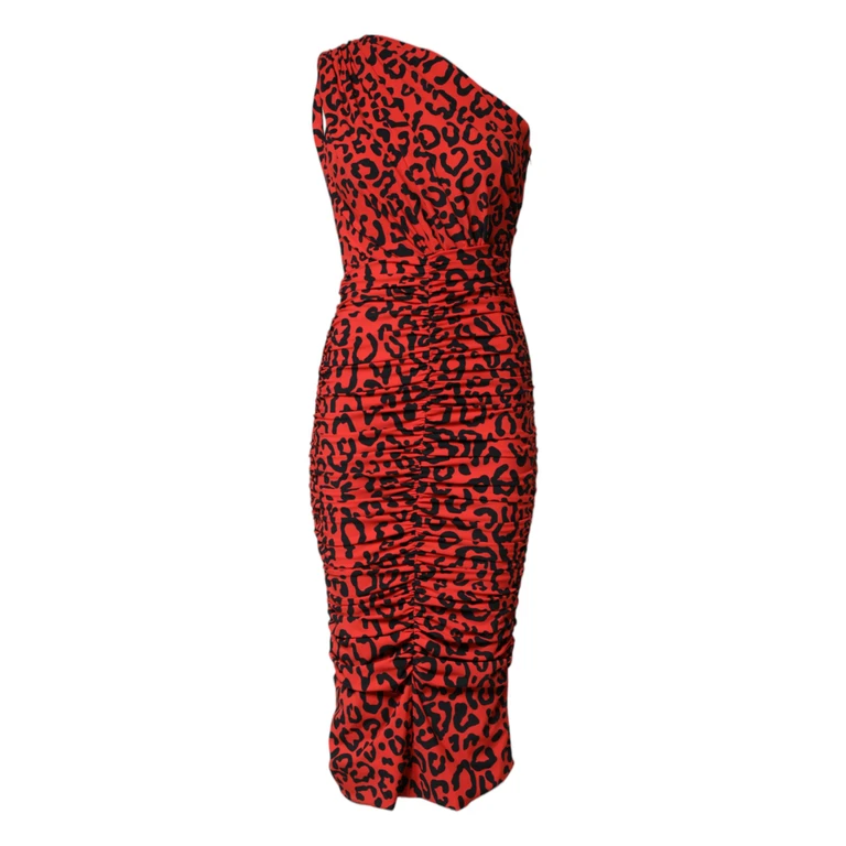 Dolce & Gabbana Red Leopard Print Nylon Sheath Midi Dress 29+pa - Women