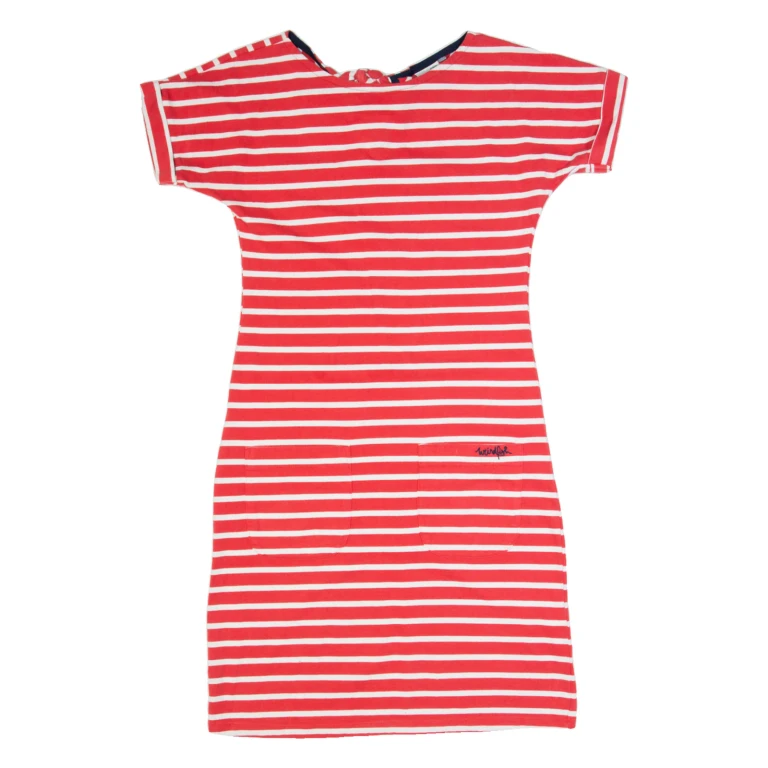 WEIRD FISH Womens T-Shirt Dress Red Striped Short Sleeve Knee Length UK 8