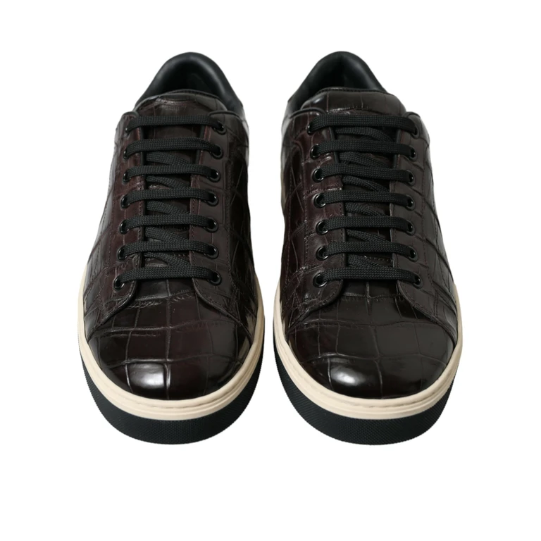 Dolce & Gabbana Brown Croc Exotic Leather Men Casual Sneakers Shoes Crocodile - Men