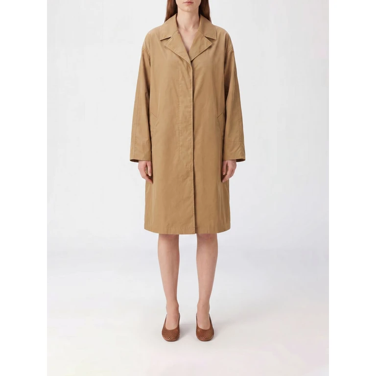 Single-Breasted Knee-Length Technical Fabric Trench Coat with Lapel Collar (261WOOF07000OOMECHIPMUNK)