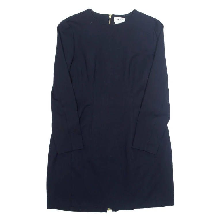 DKNY Womens Shift Dress Blue Viscose Long Sleeve Knee Length L