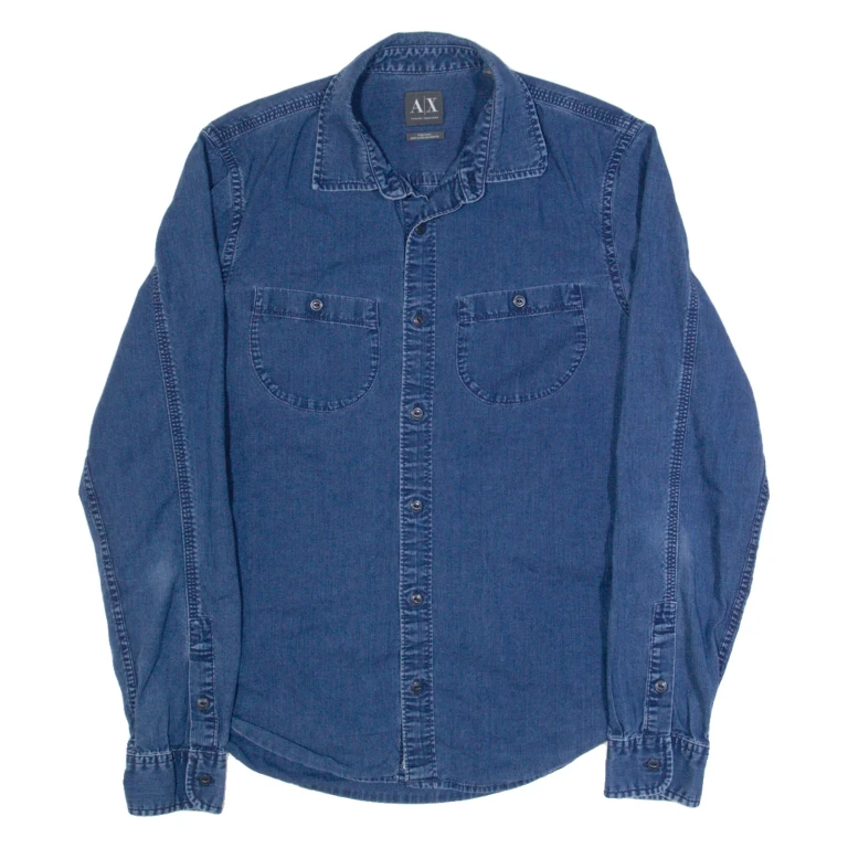 ARMANI EXCHANGE Casual Fitted Mens Plain Shirt Blue Long Sleeve S