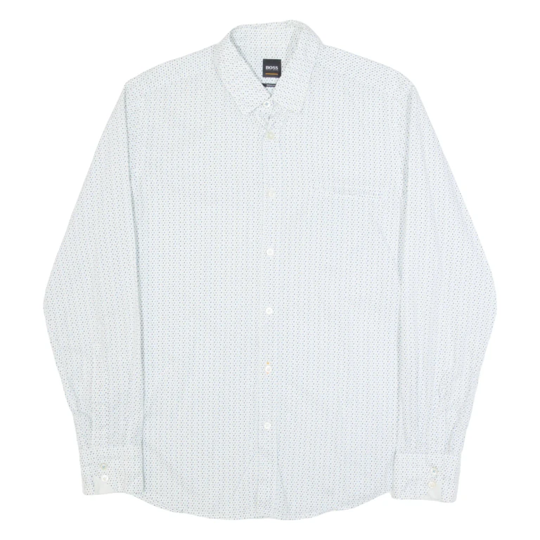 HUGO BOSS Mens Shirt White Spotted Long Sleeve L