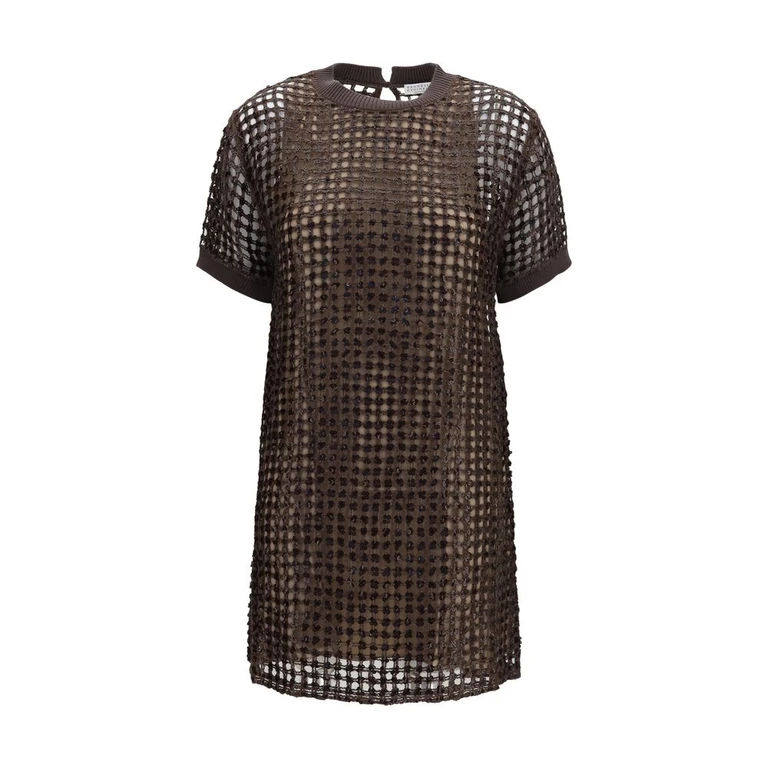 Brunello Cucinelli Brown Silk Cocktail Dress - Women
