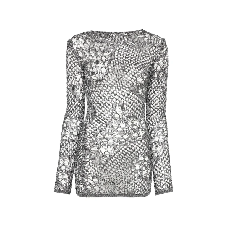 Open-knit Long-sleeve Mini Dress