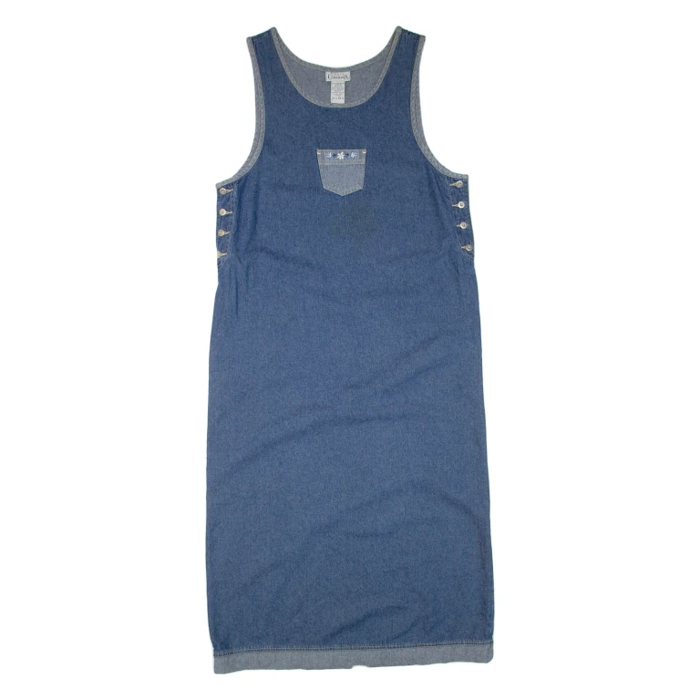 BASIC EDITIONS Womens Shift Dress Blue Denim Floral Sleeveless Long M
