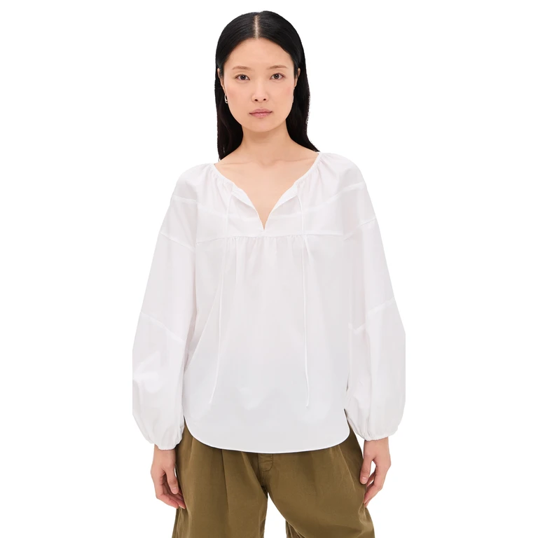 Vince Shirred Long Sleeve Top Optic White XS