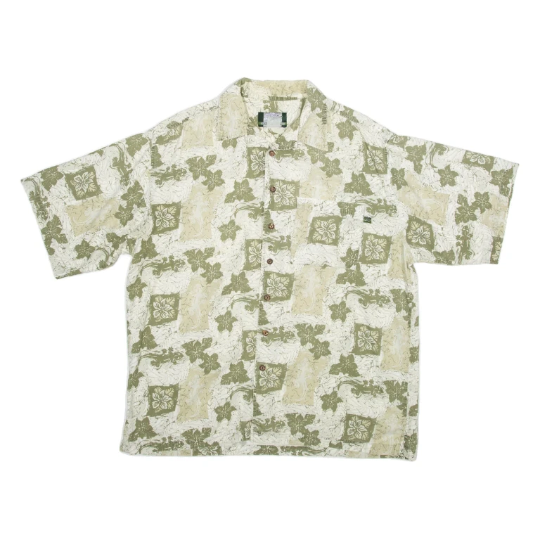 GECKO HAWAII Mens Hawaiian Shirt Green Floral XL