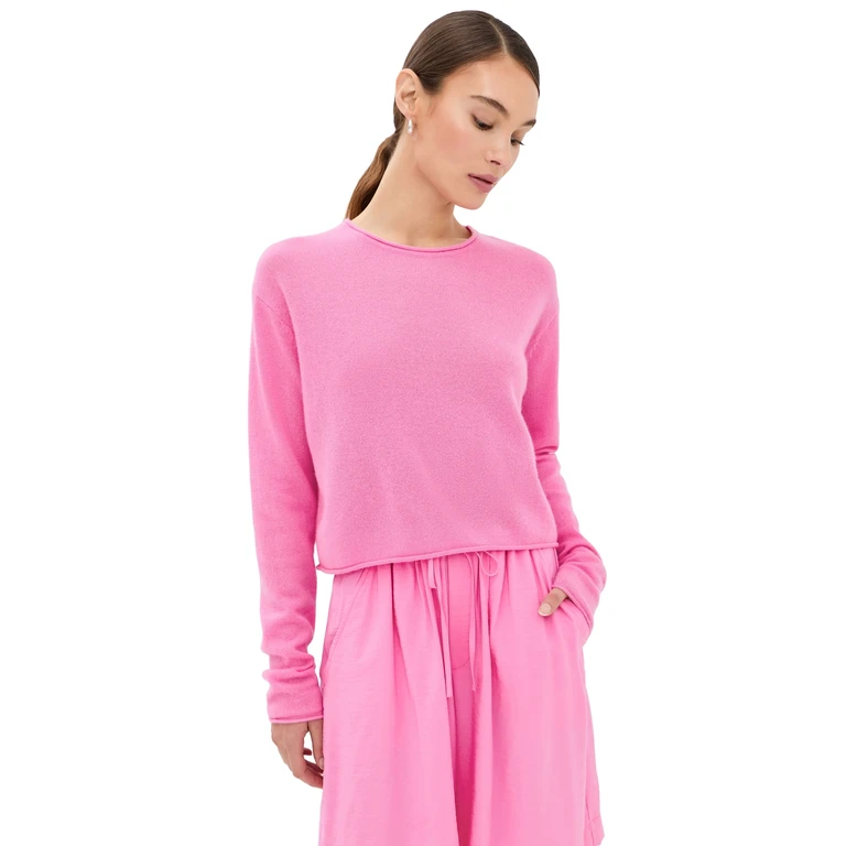 Sablyn Lance Cashmere Cropped Pullover Dahlia Pink L