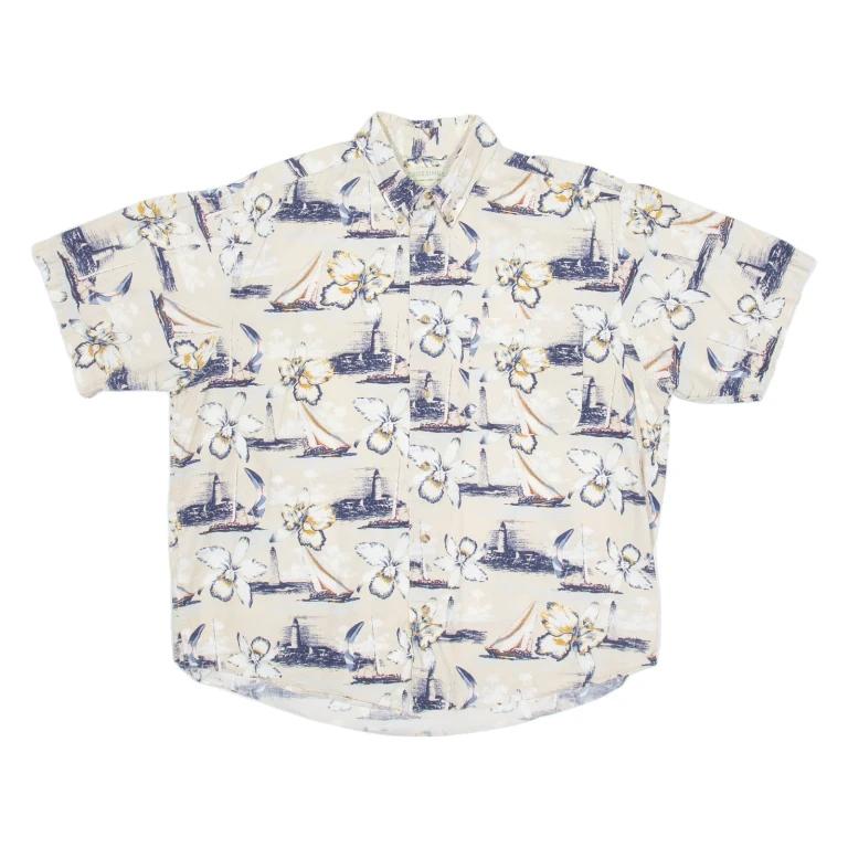 CROSSINGS Mens Hawaiian Shirt Beige Floral L