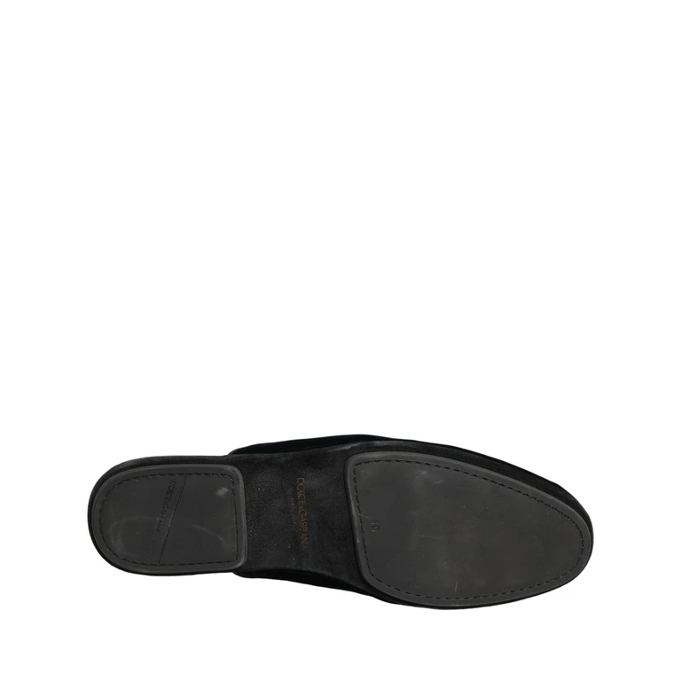 Dolce & Gabbana Dark Blue Suede Slides Flat Slipper Men Shoes Capra (suede) - Men