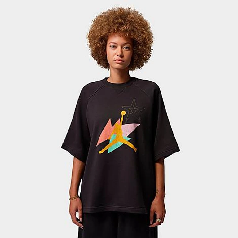 Nike Women's Jordan Brooklyn Fleece French Terry Short-Sleeve T-Shirt in Off Noir Size: XS