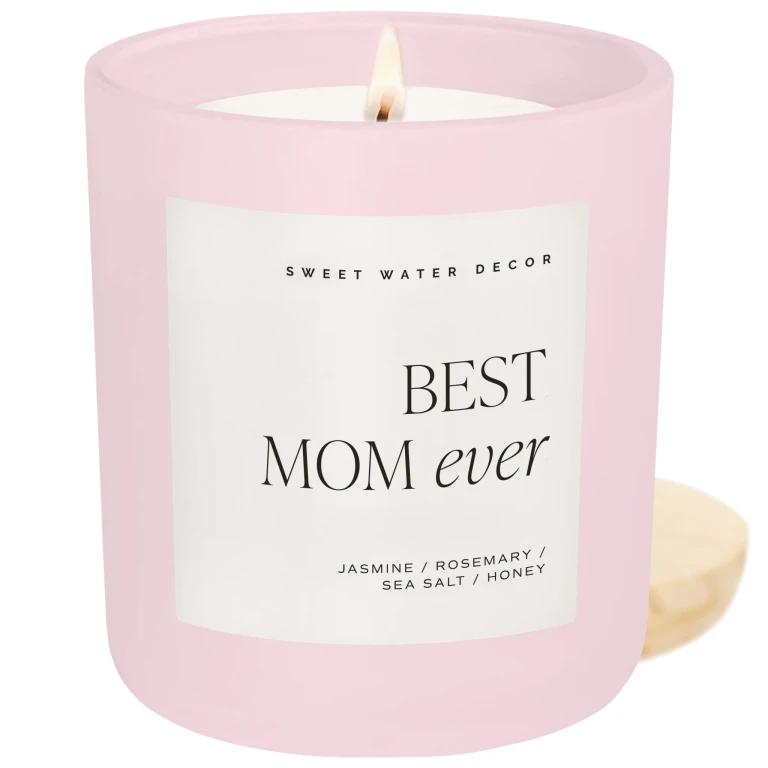 Best Mom Ever Soy Candle - Pink Matte Jar - 15 oz (Wildflowers and Salt)