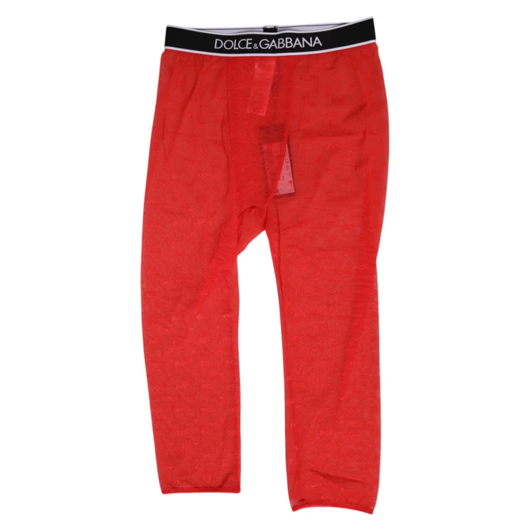 Dolce & Gabbana Red Logo Lace Tight Midi Trousers Underwear Nylon Elastane - Women