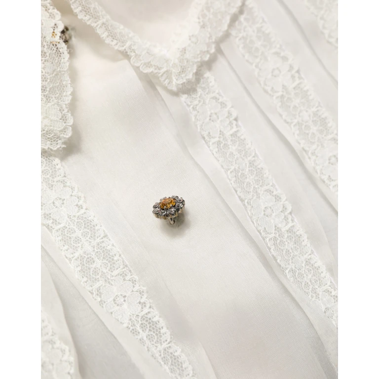 Dolce & Gabbana White Ruffled Sheer Silk Buttoned Blouse Top Off Nylon - Women