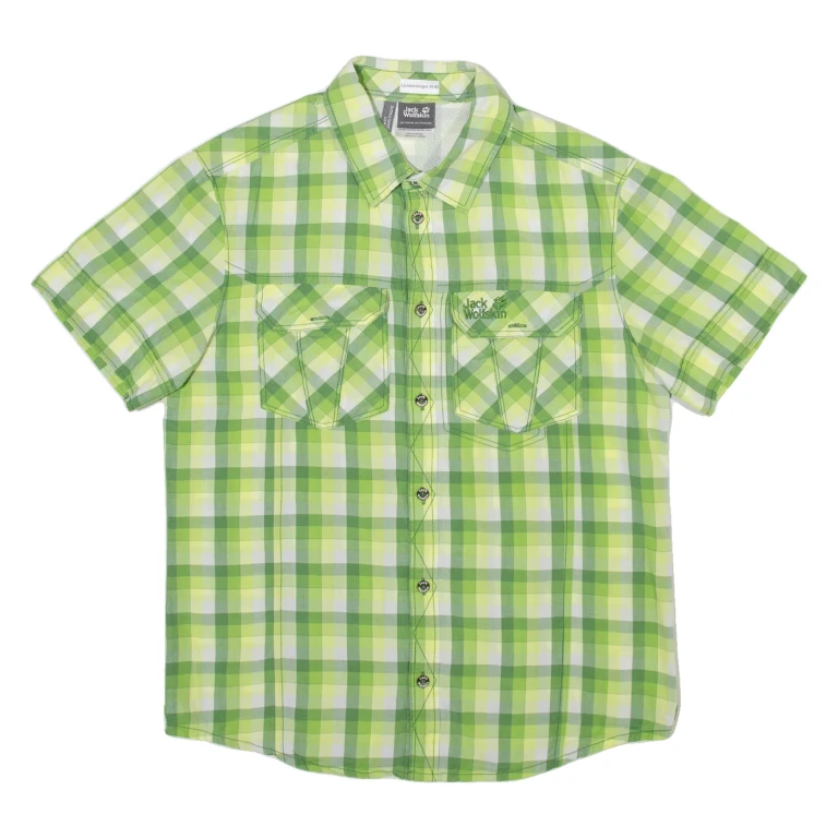 JACK WOLFSKIN Slim Fit Mens Shirt Green Check M