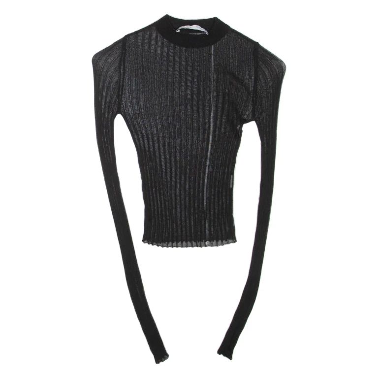 BERSHKA Sheer Womens Top Black Long Sleeve XS