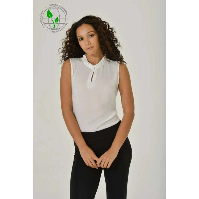 White French Chiffon Sleeveless Keyhole Blouse