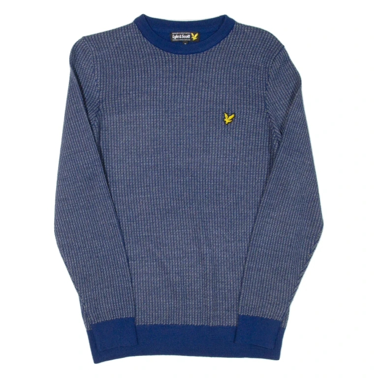 LYLE & SCOTT Mens Patterned Jumper Blue Houndstooth Tight Knit Wool M