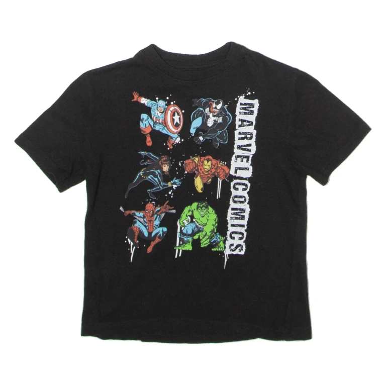 MARVEL Heroes Boys T-Shirt Black Crew Neck 5-6Y