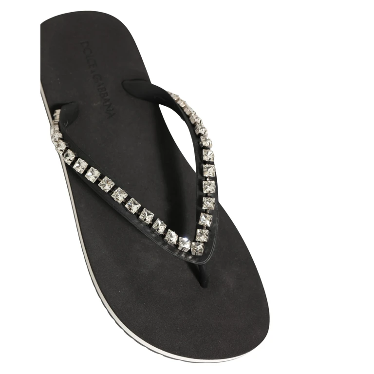 Dolce & Gabbana Black Embellished Rubber Flip Flops Men Shoes Accessory - Men