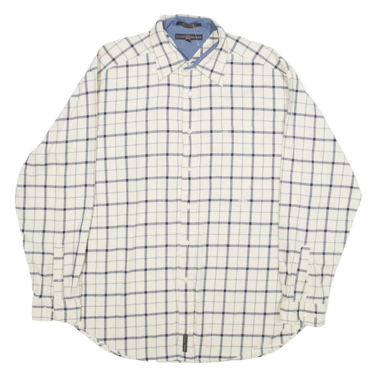 TOMMY HILFIGER Mens Shirt Cream Check Long Sleeve L