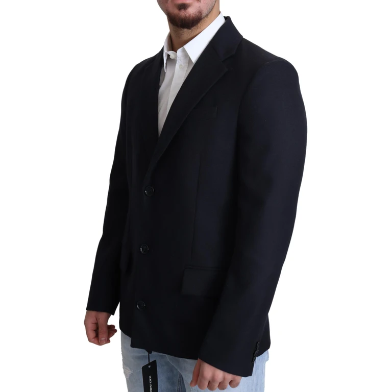 Dolce & Gabbana Dark Blue Wool Single Breasted Coat Jacket Virgin Clothing - Men