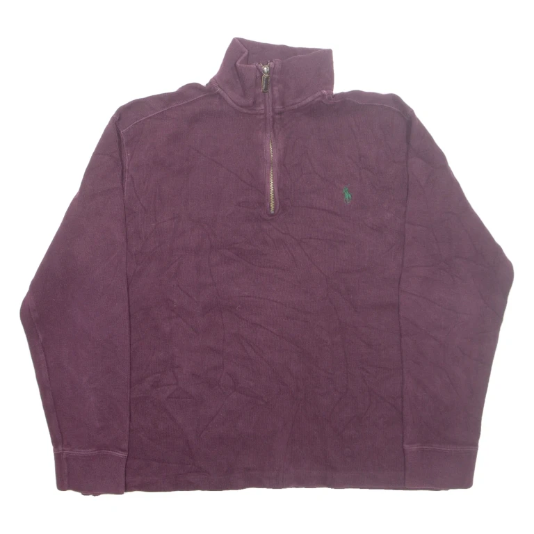 POLO RALPH LAUREN Mens Jumper Purple 1/4 Zip Tight Knit M