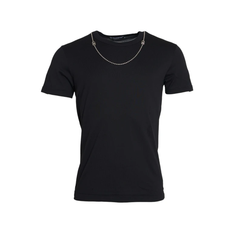 Black Cotton Silver Chain Short Sleeve T-Shirt - Men