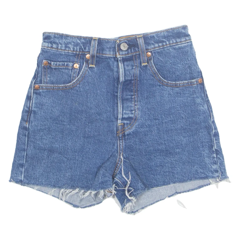 LEVI'S Cut Off Ribcage Premium E Womens Denim Shorts Blue Relaxed XS W25
