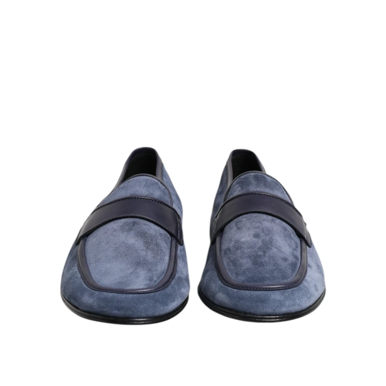Dolce & Gabbana Blue Suede Leather Loafers Moccasin Shoes Black And Calfskin - Men
