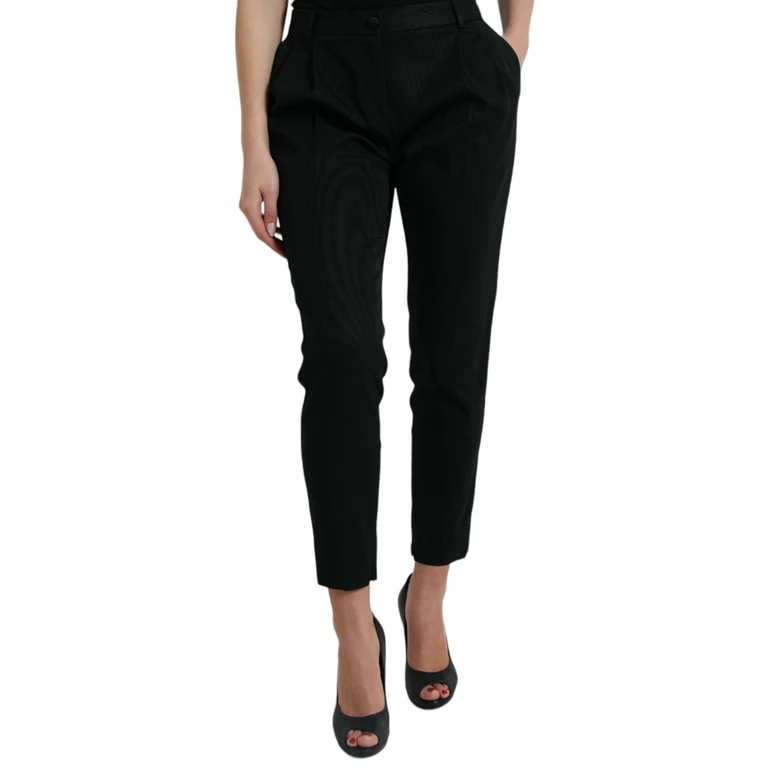 Dolce & Gabbana Black Wool High Waist Cropped Tapered Pants Virgin Elastane - Women