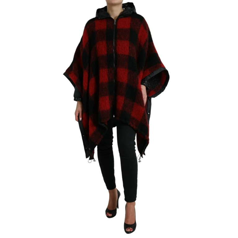 Black Red Buffalo Check Hooded Poncho Jacket And Clothing - Women