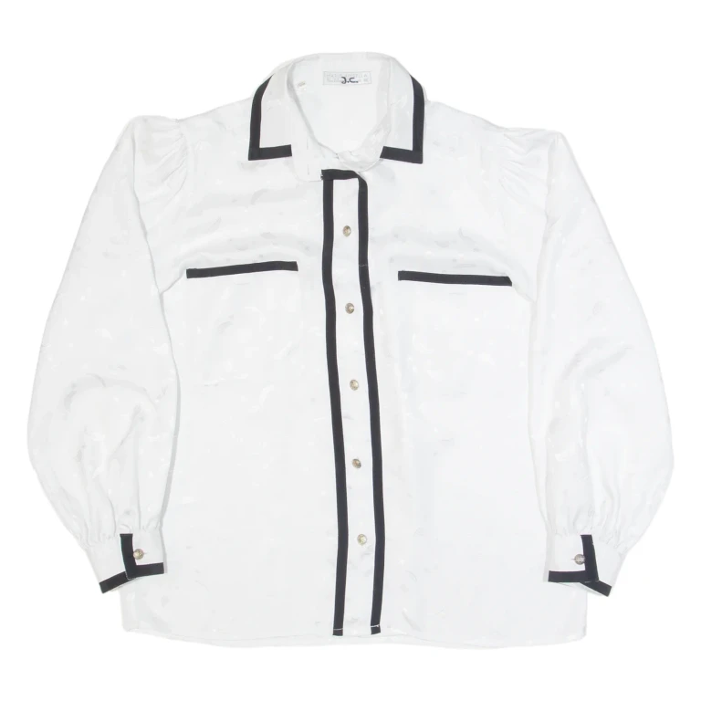 MARIC ROSELLA Womens Printed Shirt White Collared Long Sleeve 90s L