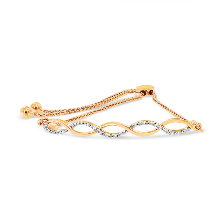 .925 Sterling Silver Diamond Infinity Twist 4"-10" Adjustable Bolo Bracelet (I-J Color, I2-I3 Clarity)