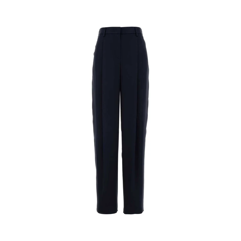 Giorgio Armani Navy Blue Satin Wide-Leg Pant Blu Exterior: Silk Pantaloni - Women