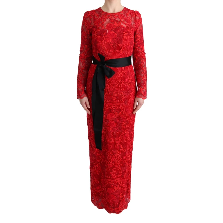Dolce & Gabbana Red Floral Ricamo Sheath Long Dress Cotton - Women
