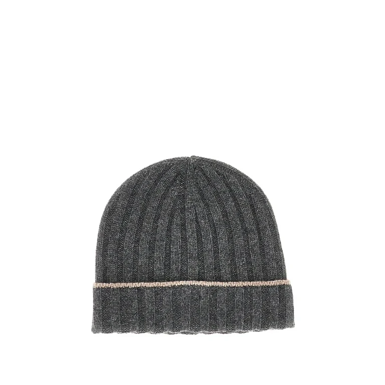 BRUNELLO CUCINELLI Ribbed cashmere beanie hat Man M